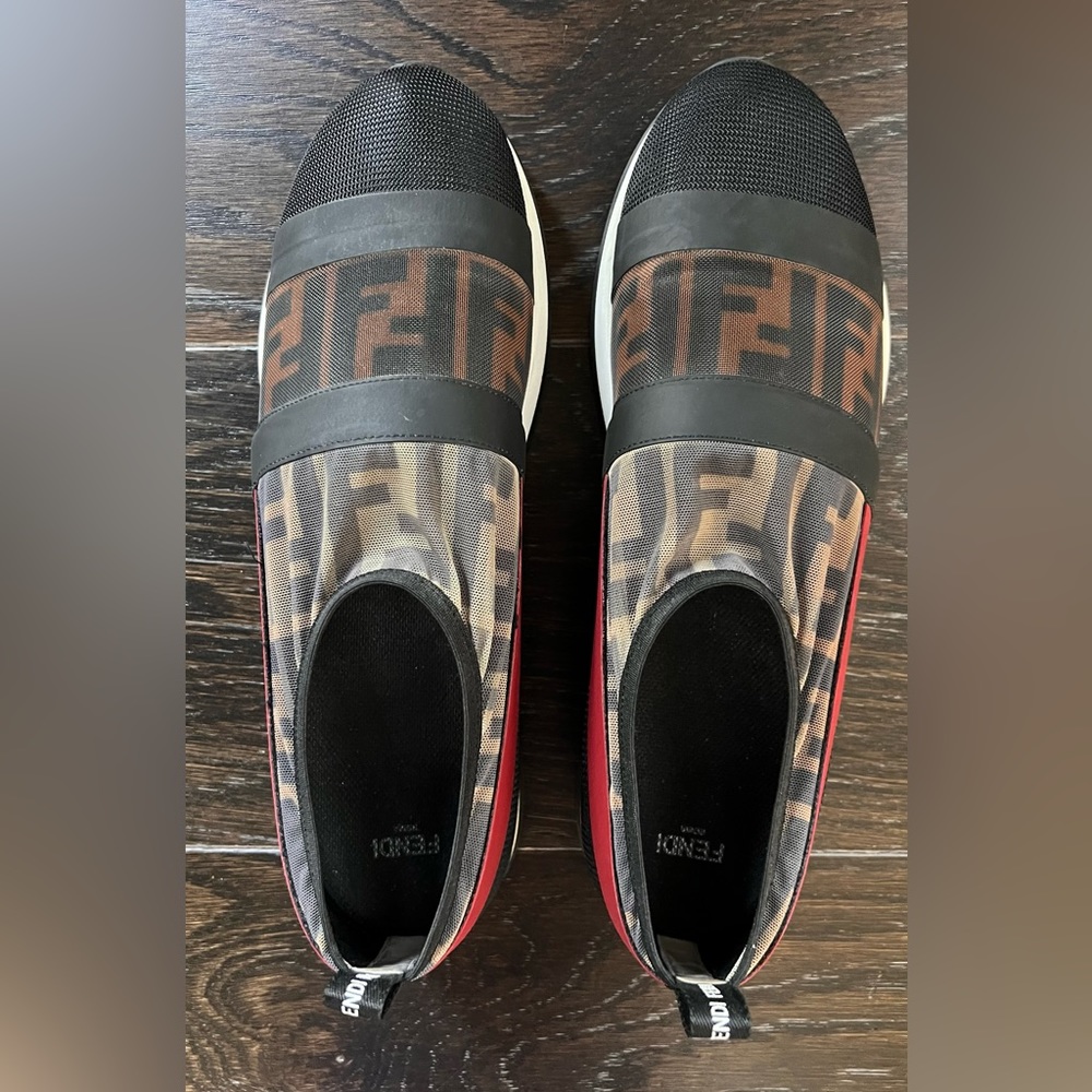 Fendi multicolor stretch mesh slip on sneakers
